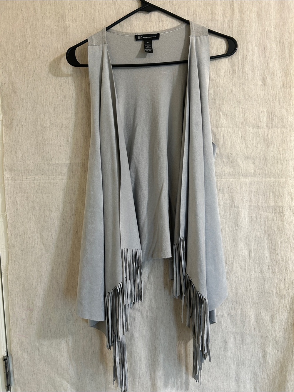INC International Concepts Light Gray Faux Suede Fringe Vest